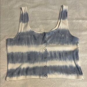 American Eagle Outfitters Blue and White Buttoned Crop Tank Top